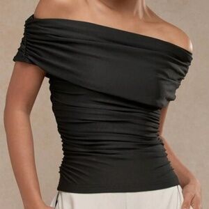 Misguided Black Ruched off the Shoulder Top SZ M